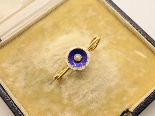 イギリスアンティーク シードパール+ギロッシュエナメル+15ctブローチ