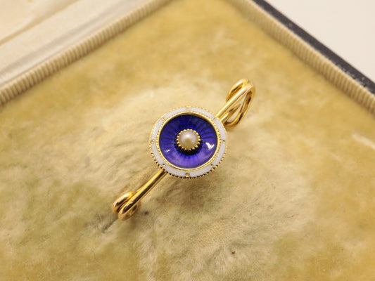 イギリスアンティーク シードパール+ギロッシュエナメル+15ctブローチ