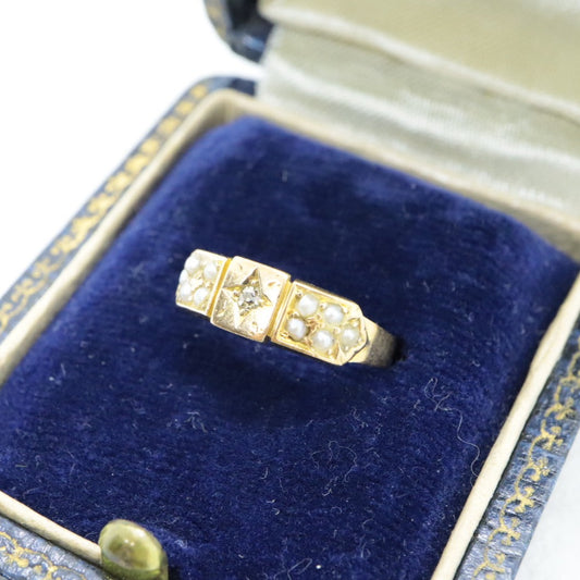 15ctゴールドダイヤモンドシードパールリング