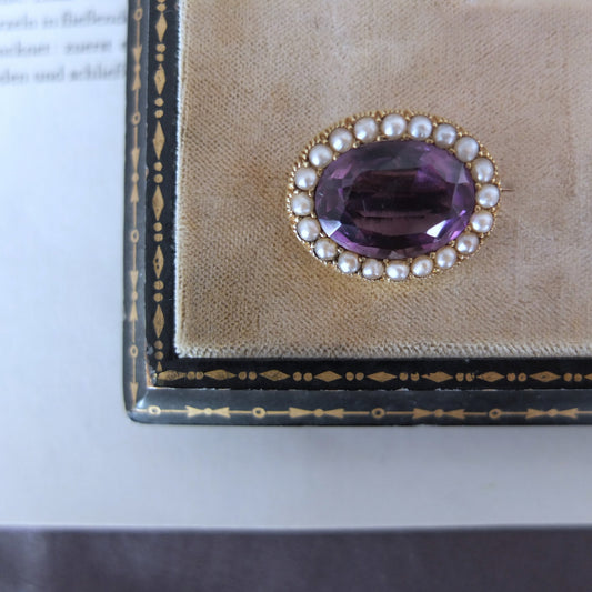 アンティークシードパール+15ctゴールドアメジストブローチ