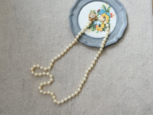 ファインパールネックレス ヴィンテージ1984s 9ctフラワークラスプ