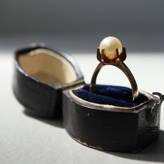 フランスヴィンテージ 18ctゴールド+パールリング1950年代