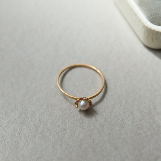 フランスヴィンテージ 18kゴールド+パールフラワーリング