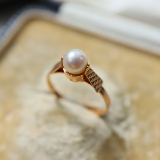 フランスヴィンテージ 18ctゴールド+アコヤパールリング