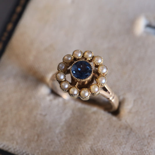 エドワーディアンアンティーク サファイヤ+シードパールリング1900年代