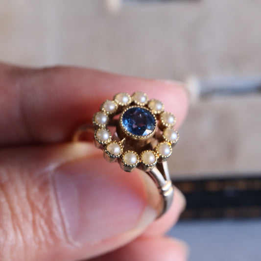 エドワーディアンアンティーク サファイヤ+シードパールリング1900年代