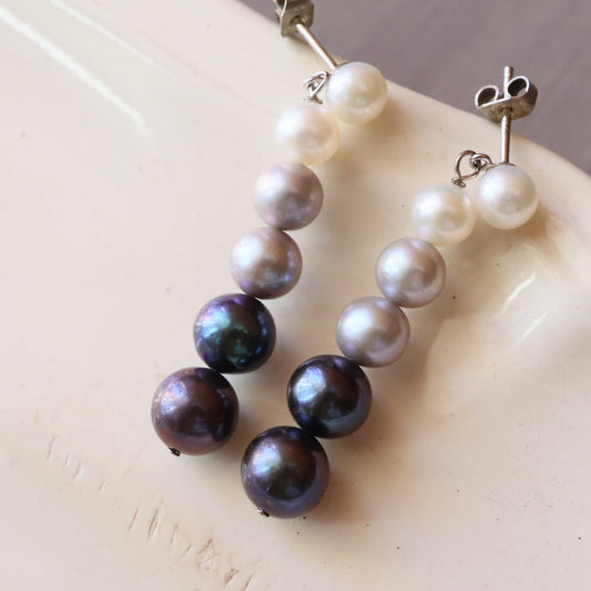 ヴィンテージパールドロップピアス6連グラデーションカラー