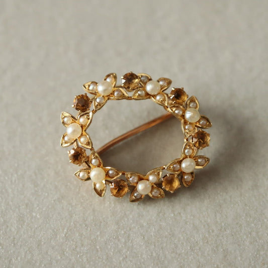 シトリン+シードパールブローチ