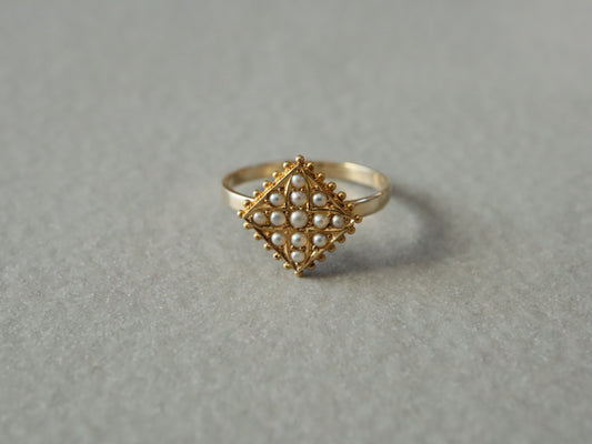 アンティークパールリング 15ctゴールド+9ctシャンク