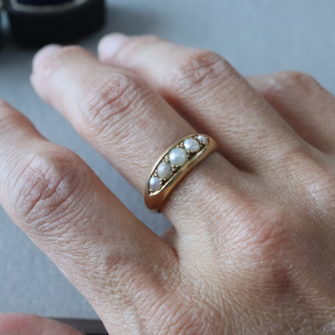 イギリスアンティーク 18ct 5連パールリング