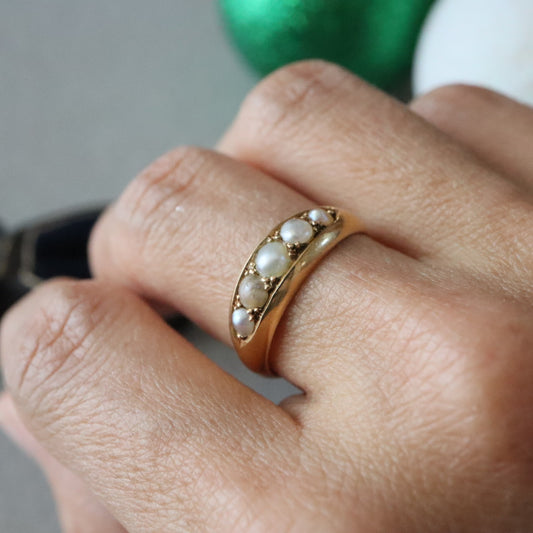 イギリスアンティーク 18ct 5連パールリング