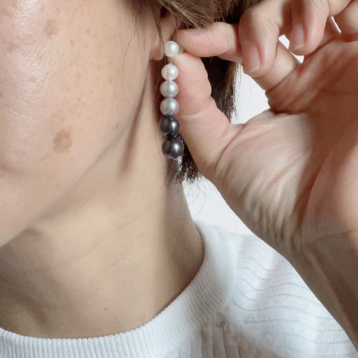 ヴィンテージパールドロップピアス6連グラデーションカラー