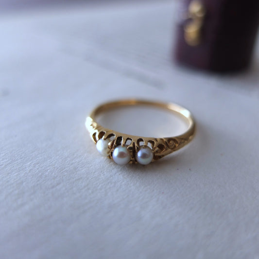 ヴィクトリアンリング 18Kゴールド+シードパールリング