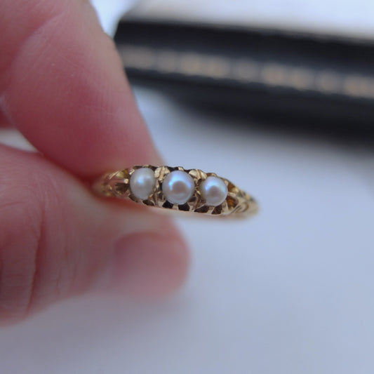ヴィクトリアンリング 18Kゴールド+シードパールリング