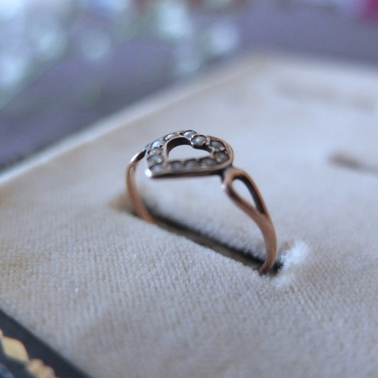 イギリスアンティーク 9ctゴールド+シードパール Heart Ring