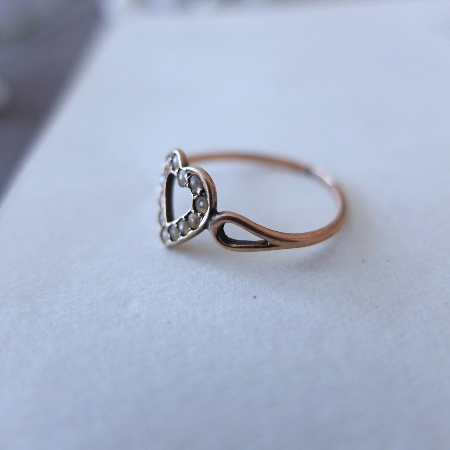 イギリスアンティーク 9ctゴールド+シードパール Heart Ring