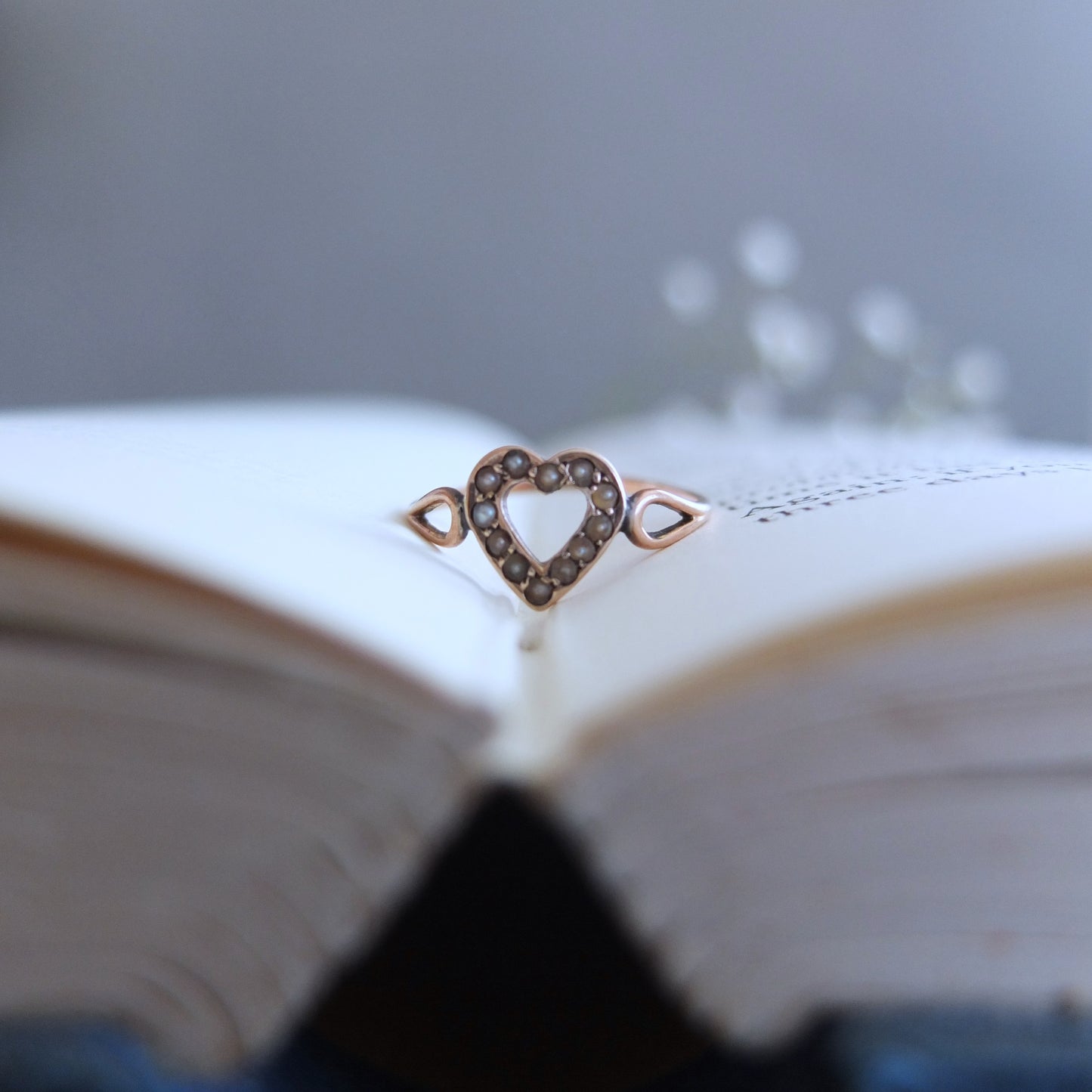 イギリスアンティーク 9ctゴールド+シードパール Heart Ring