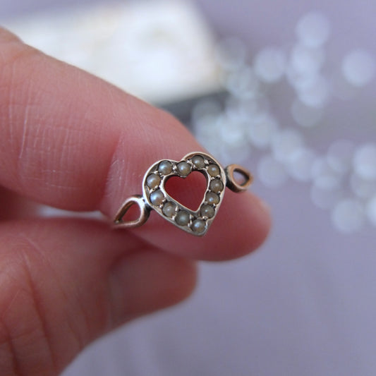 イギリスアンティーク 9ctゴールド+シードパール Heart Ring