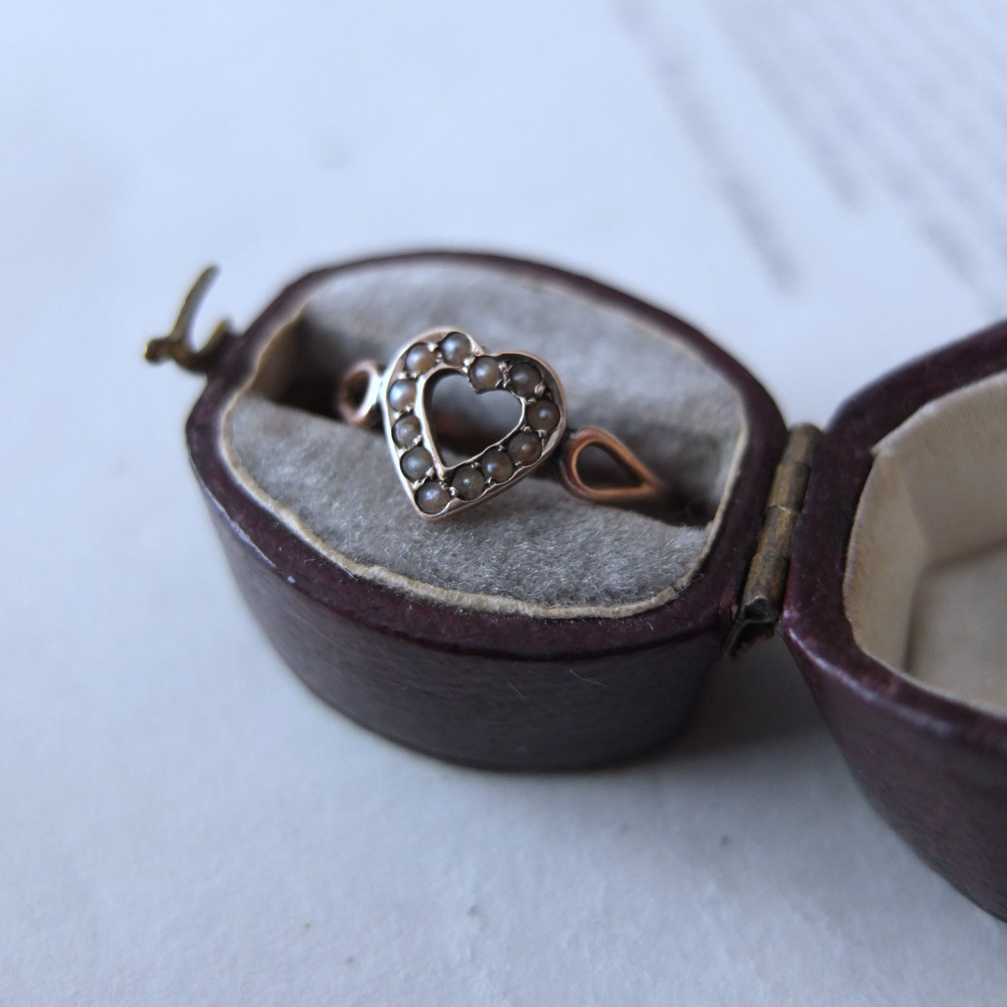 イギリスアンティーク 9ctゴールド+シードパール Heart Ring
