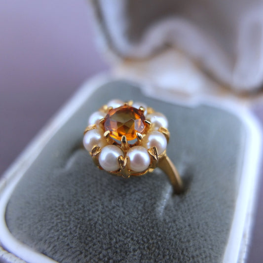 イギリスアンティーク シトリン&シードパール Daisy Ring
