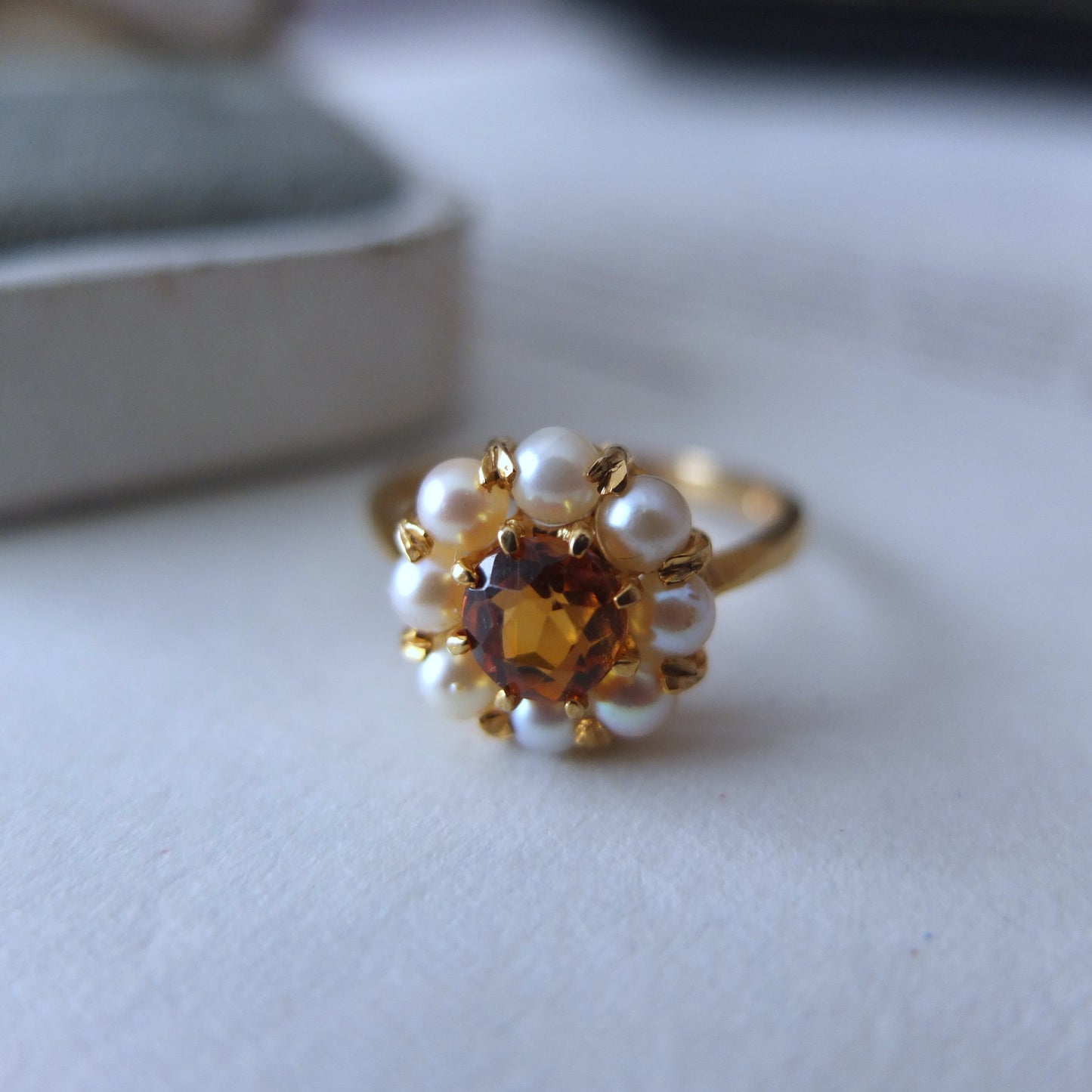 イギリスアンティーク シトリン&シードパール Daisy Ring