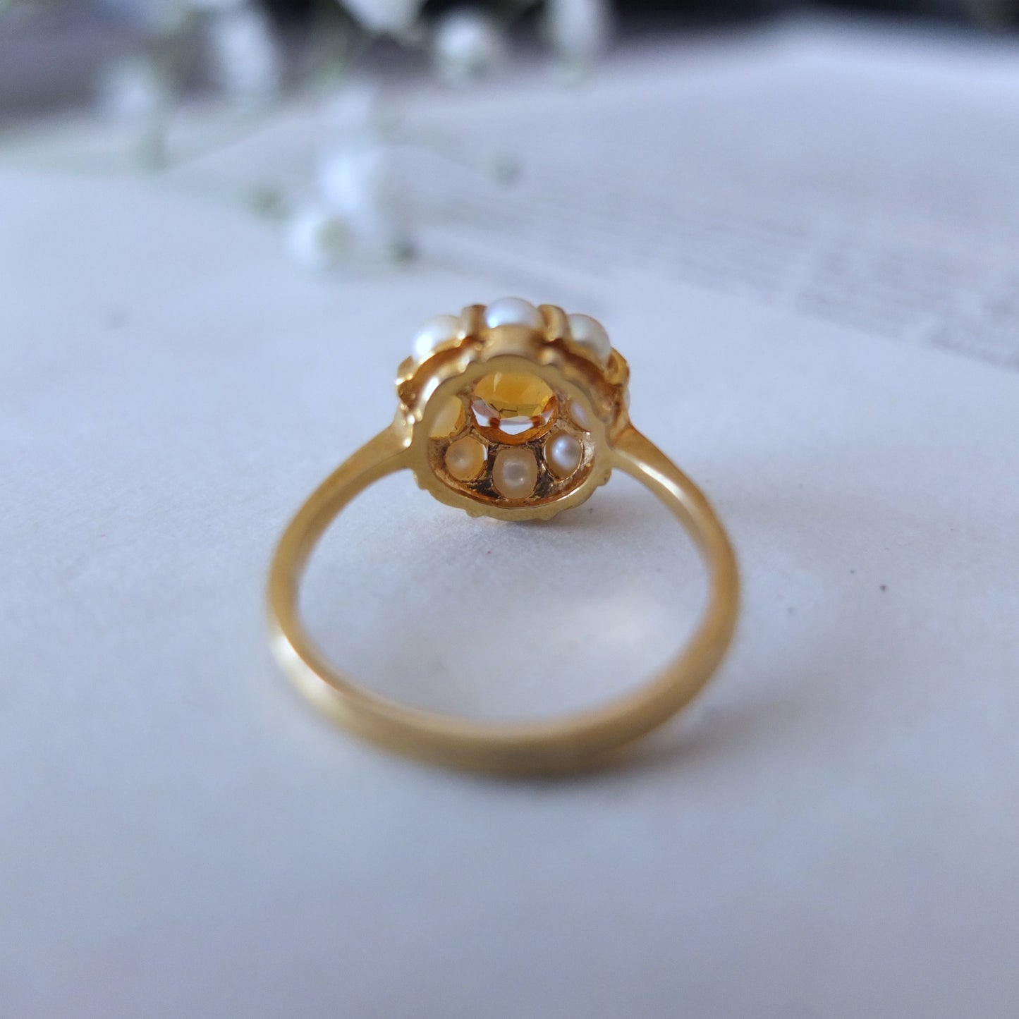 イギリスアンティーク シトリン&シードパール Daisy Ring