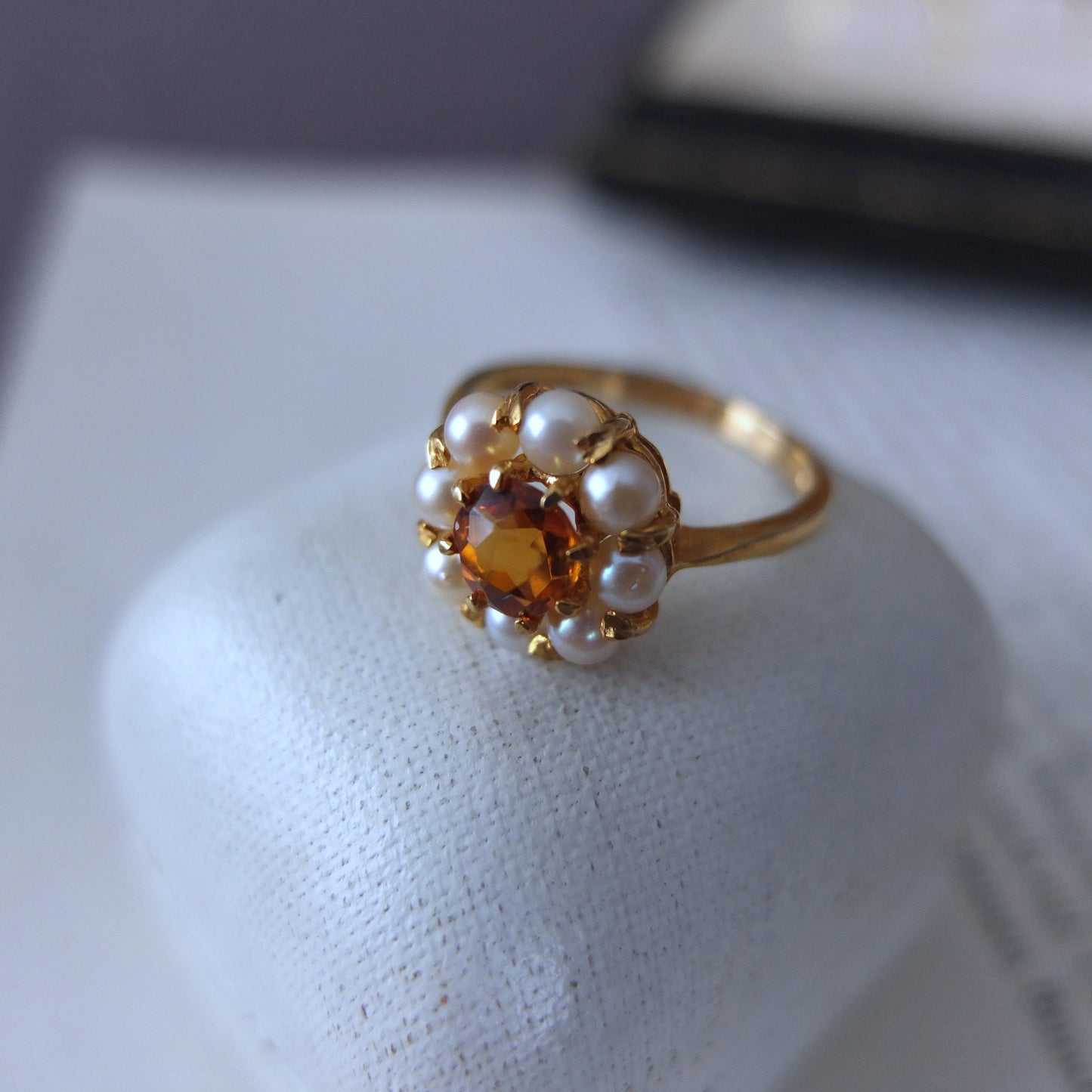 イギリスアンティーク シトリン&シードパール Daisy Ring
