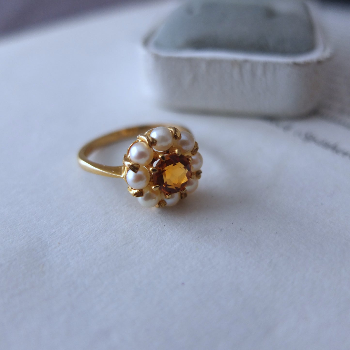 イギリスアンティーク シトリン&シードパール Daisy Ring